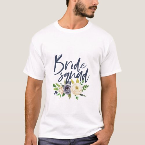 bride squad navy floral bachelorette bridal shower T_Shirt