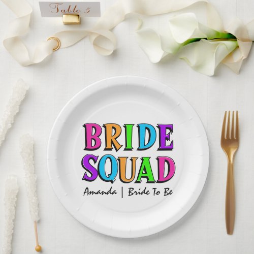 Bride Squad  Neon Rainbow Bachelorette Bridesmaid Paper Plates