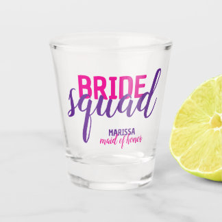 BRIDE Squad novelty pink script bachelorette party Shot Glass