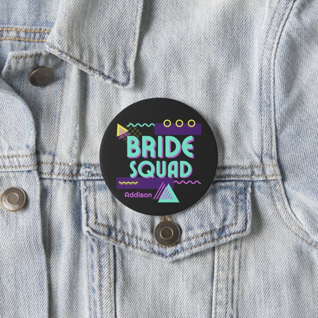 Bride Squad Personalized 90s Bachelorette Button (In Situ)