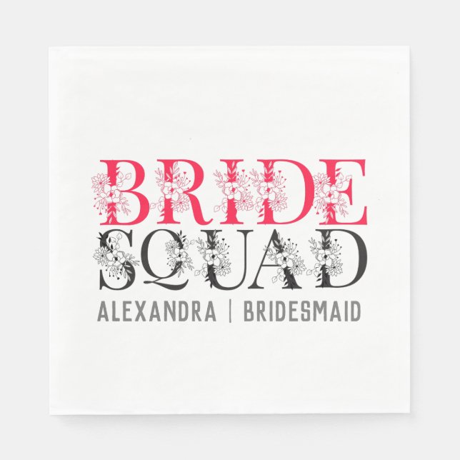 Bride Squad | Pink Bachelorette Party Bridesmaid  Napkins (Front)