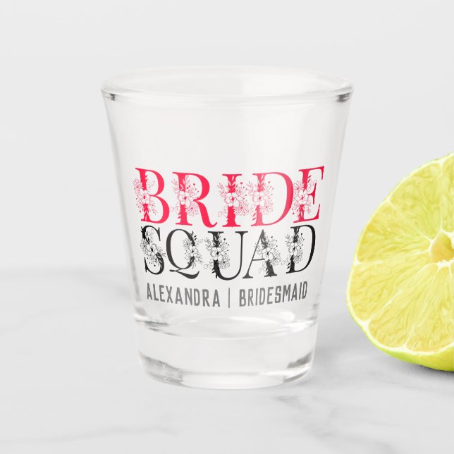 Bride Squad | Pink Bachelorette Party Bridesmaid Shot Glass (Front)