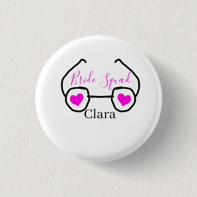 Bride squad pink black googles heart bridesmaid  button (Front)