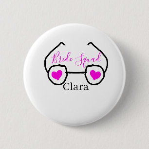 Bride squad pink black googles heart bridesmaid  button