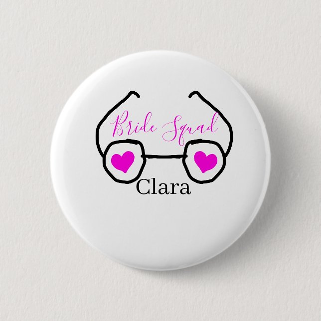 Bride squad pink black googles heart bridesmaid  button (Front)