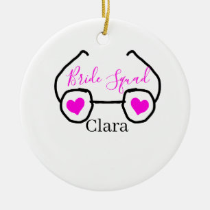 Bride squad pink black googles heart bridesmaid ceramic ornament