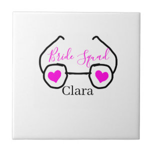 Bride squad pink black googles heart bridesmaid ceramic tile