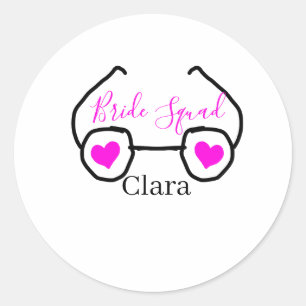 Bride squad pink black googles heart bridesmaid  classic round sticker