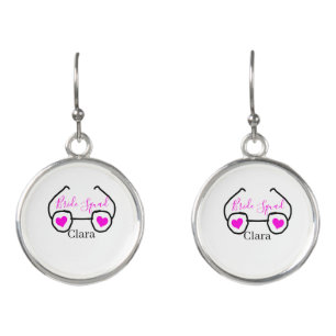 Bride squad pink black googles heart bridesmaid  earrings