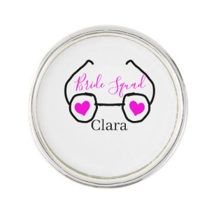 Bride squad pink black googles heart bridesmaid lapel pin