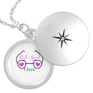 Bride squad pink black googles heart bridesmaid  locket necklace