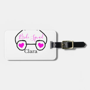 Bride squad pink black googles heart bridesmaid luggage tag