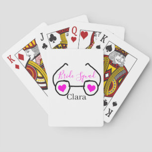 Bride squad pink black googles heart bridesmaid poker cards