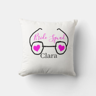 Bride squad pink black googles heart bridesmaid  throw pillow