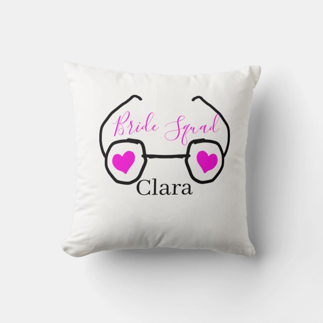 Bride squad pink black googles heart bridesmaid  throw pillow (Front)