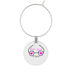 Bride squad pink black googles heart bridesmaid wine charm