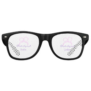 Bride squad pink glitter bow star bridesmaid name retro sunglasses