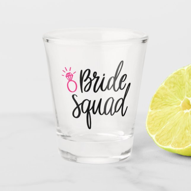 Bride Squad Pink Ring Shot Glass (Front)