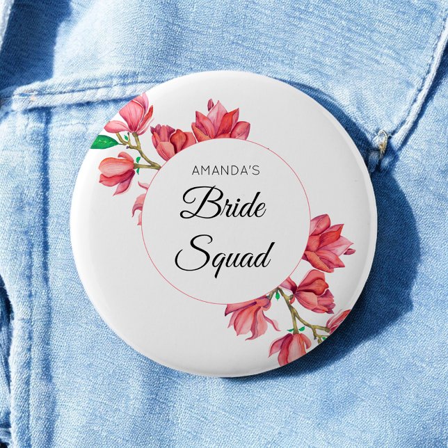 Bride Squad Pink White Team Bride Floral  Button (Creator Uploaded)