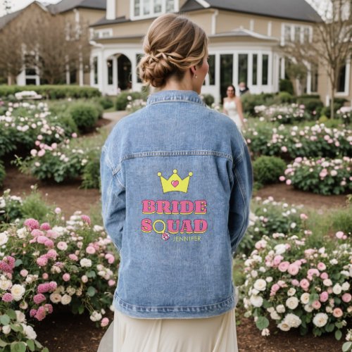 Bride Squad Pink Yellow Cute Personalized Denim Jacket