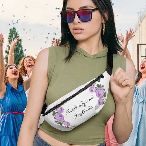 Bride Squad Purple Floral Pretty Gold Glitter Geo  Fanny Pack