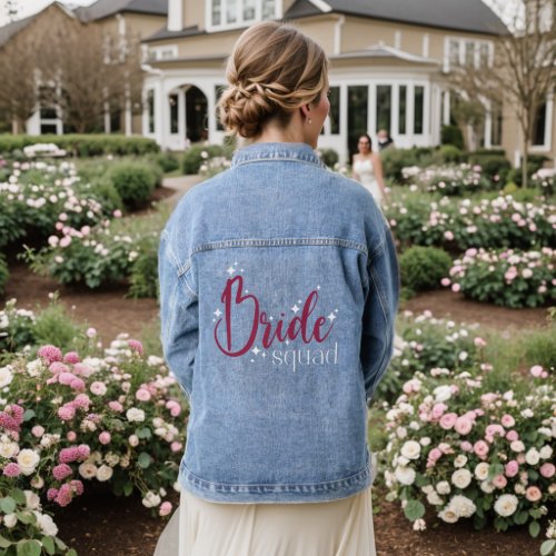 Bride Squad Quote Trendy Burgundy Text White Stars Denim Jacket