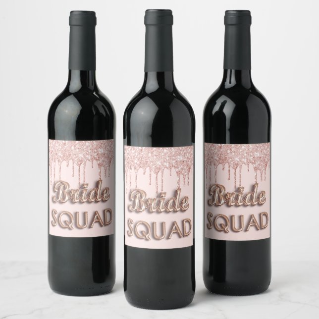 Bride squad rose gold blush drips bachelotette wine label (Bottles)