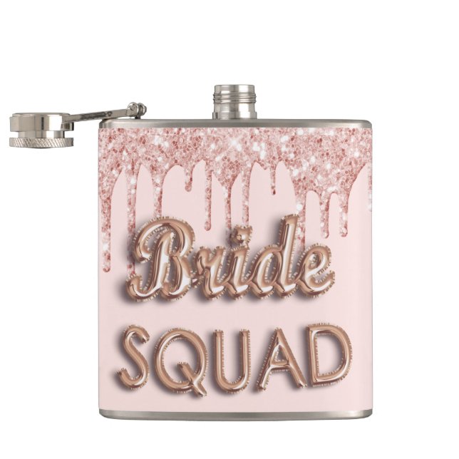 Bride squad rose gold glitter blush bachelotette flask (Opened)