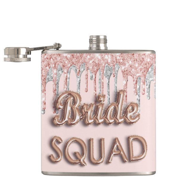 Bride squad rose gold glitter siver bachelotette flask (Opened)