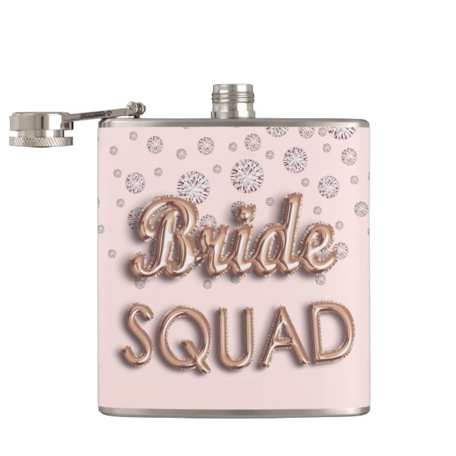 Bride squad rose gold pink diamonds bachelotette flask (Opened)