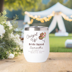 Bride Squad Rustic Pink Cowgirl Up Bachelorette Thermal Wine Tumbler