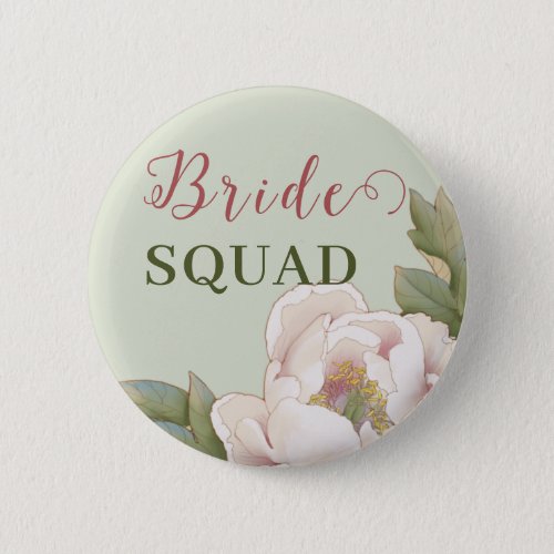 Bride Squad Sage and Blush Pink Floral  Button