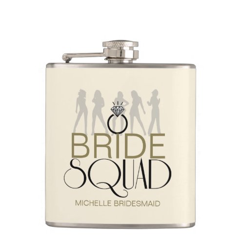 Bride Squad Silhouettes Black on Lites ID252 Hip Flask