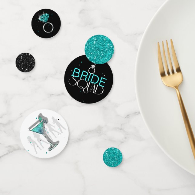 Bride Squad Silhouettes Teal/Black ID252 Confetti (Group)