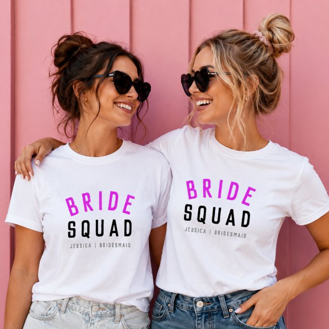 Bride Squad T-shirts |  Bachelorette Party Shirts (Personalized bride squad T-shirts with custom name and role text for bachelorette weekends.)