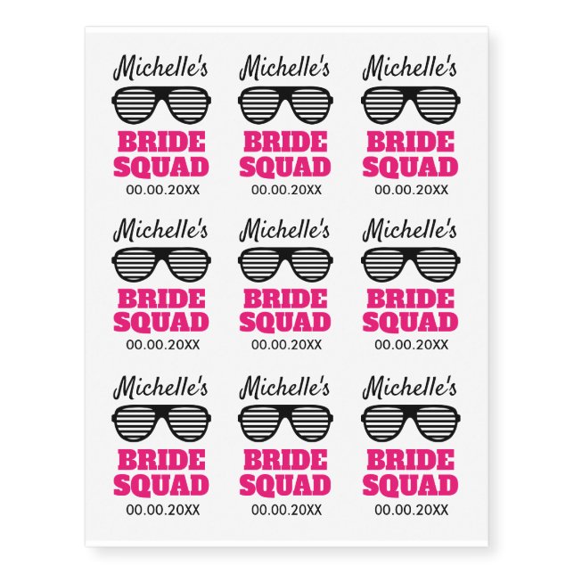 Bride Squad temporary bachelorette party tattoos (Front)