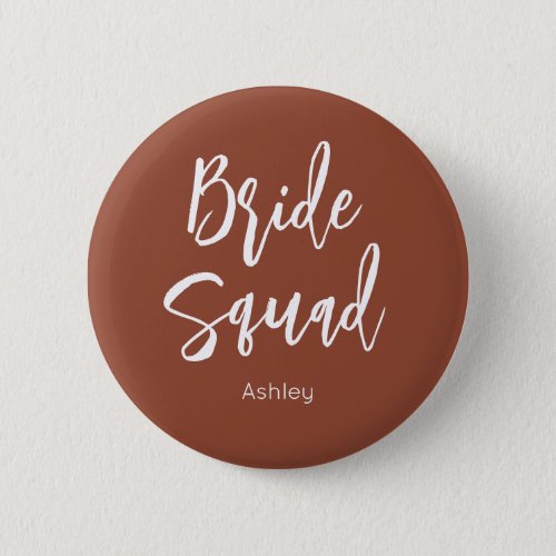 Bride Squad Terracotta Brown White Wedding Button