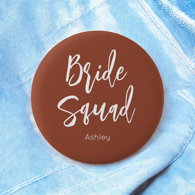 Bride Squad Terracotta Brown White Wedding Button (Creator Uploaded)