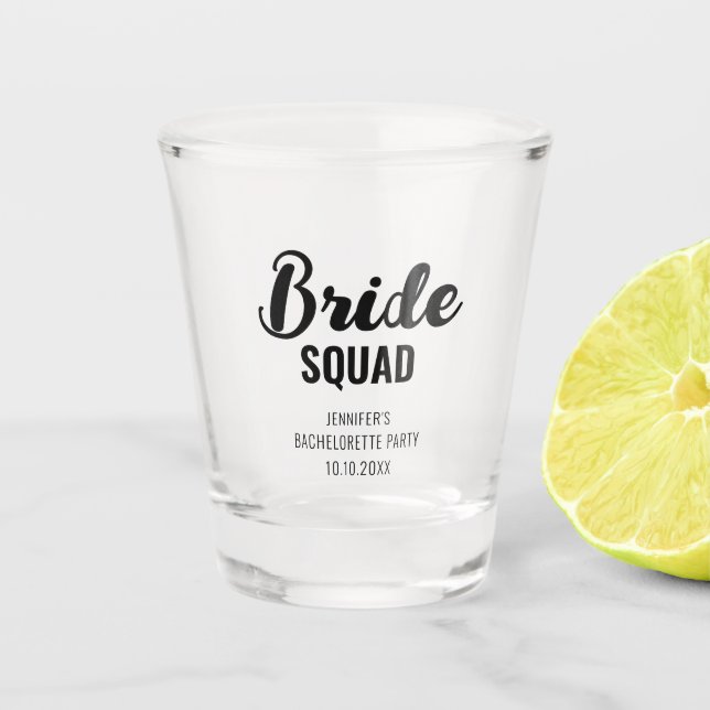 Bride Squad Text Bridal Shower Bachelorette Party Shot Glass (Front)