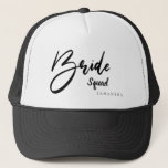 Bride Squad, Tribe, Team Typography Trucker Hat<br><div class="desc">Celebrate your engagement with your bride tribe, bride squad, bride team at your bridal shower or whenever. Makes a great fun gift to celebrate as a team and cute for pictures. Wear to your outings together. Black and white trucker hat. This hat is also available in champagne, pink and white,...</div>