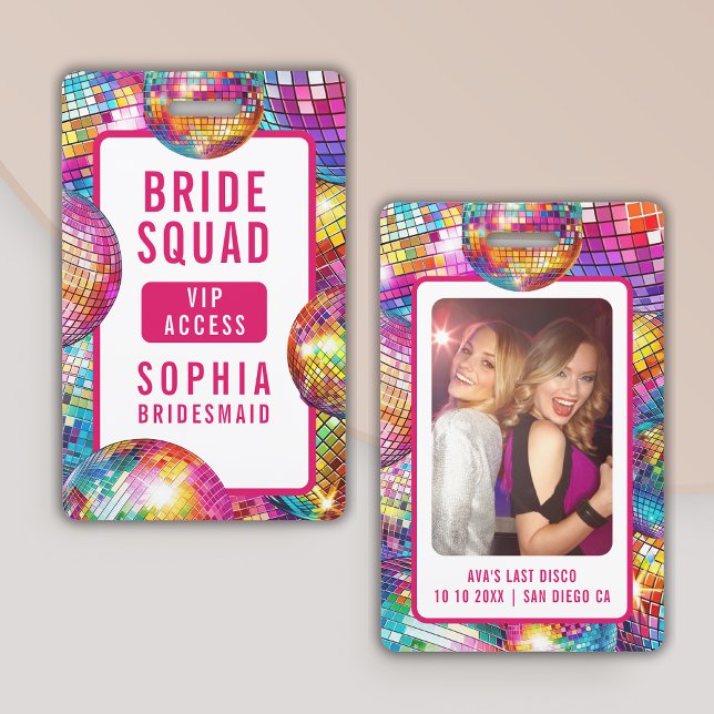 Bride Squad VIP Disco Ball Photo Bachelorette Badge (Creator Uploaded)