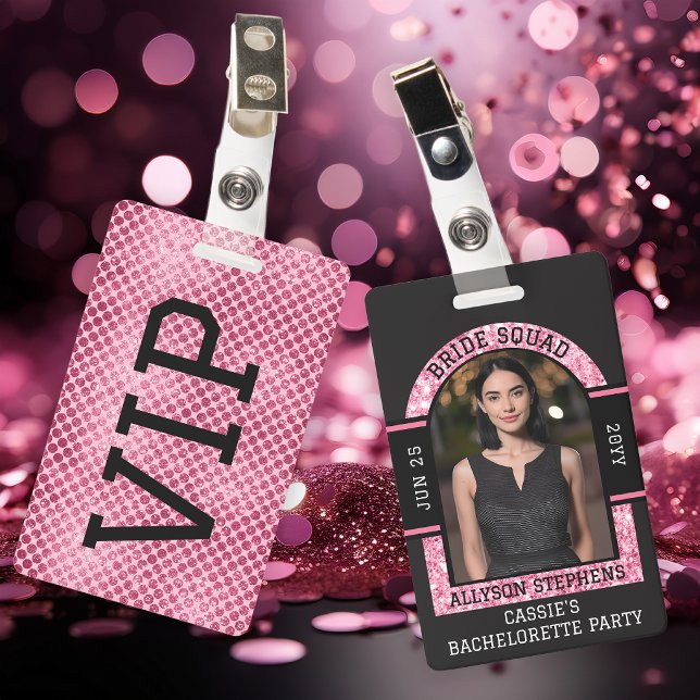 Bride Squad VIP Photo Badge Bachelorette Party (Custom photo VIP badge for bride squad bachelorette party favors)
