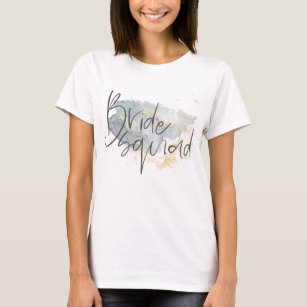 Bride Squad Watercolors Blue Ombre Gold T-Shirt