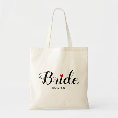 Bride Sript Calligraphy Red Heart Wedding Tote Bag