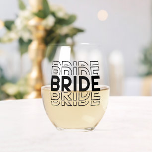 Bride stemless wine glass