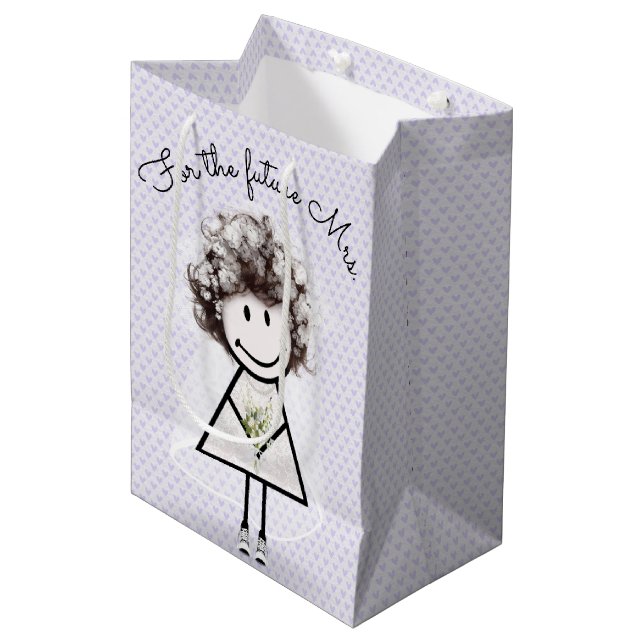 Bride Stick Figure Girl In Lace Dress and Sneakers Medium Gift Bag (Front Angled)