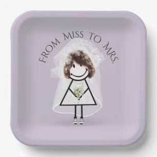 Bride Stick Figure Girl In Sneakers with Bouquet Paper Plates
