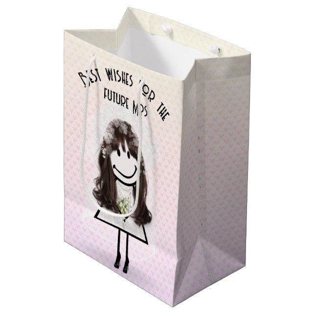 Bride Stick Figure Girl On Hearts  Medium Gift Bag (Front Angled)