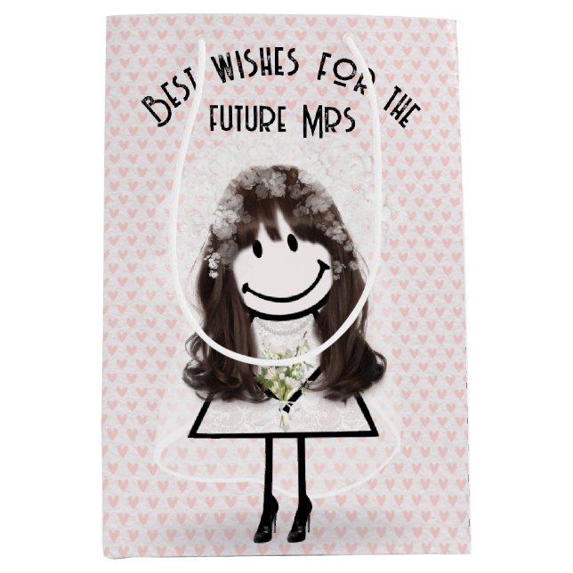 Bride Stick Figure Girl On Hearts  Medium Gift Bag (Front)