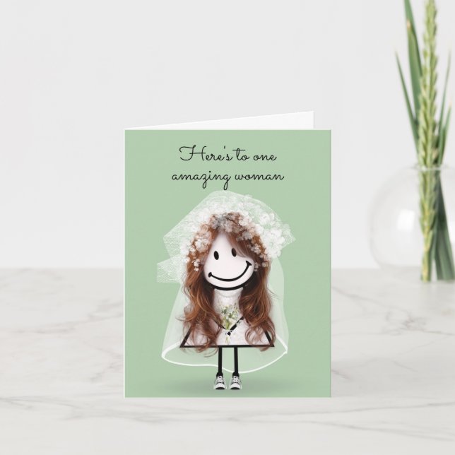 Bride Stick Figure Girl with Bouquet Card (Front)
